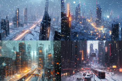 Futuristic City in a Snowy Winter - Digital Art - Immersive Sci-Fi Urban Landscape for Creatives and Storytellers