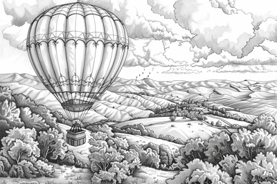 Hot Air Balloon Coloring - Whimsical Transportation Coloring Pages for Creative Relaxation and All Ages