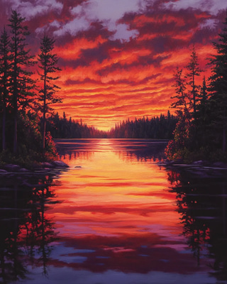 Lakeside Sunset Peace - Serene Sunset Landscape Art for Relaxing and Inspiring Spaces