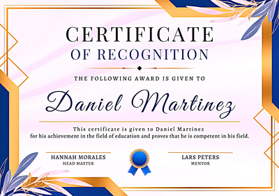 Elegant Award Certificate - Blue & Gold Accents - Professional Certificate Template for Education and Training Achievements