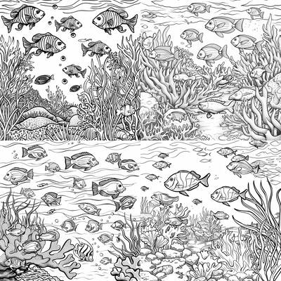 Fish School Swimming Coloring - Vibrant Animal Coloring Pages for Creative Relaxation and Family Fun