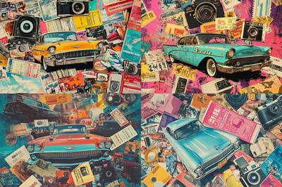 Retro Collage Mixed Vintage Elements & Vibes - LuxeWall Creations Retro Wall Art for Timeless, Nostalgic Home Décor and Creative Spaces