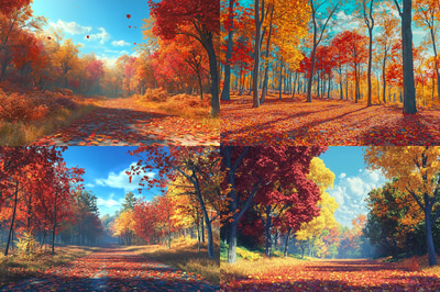 Ember Canopy - Autumn Forest Symphony - Realistic Digital Landscape Art for Immersive Creative Projects