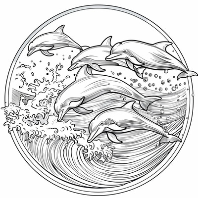 Dolphin Pod Coloring Page - Serene Animal Coloring Art for Relaxation and Creative Expression
