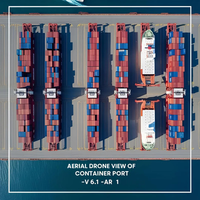 Aerial Drone View of Container Port - Cinematic Stock Video for Sports, Fitness & Vehicle Projects