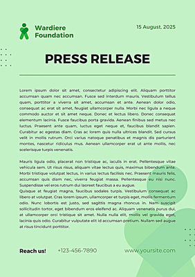 General Purpose Press Release Document - Professional Business Communication Template for Clear Media Announcements