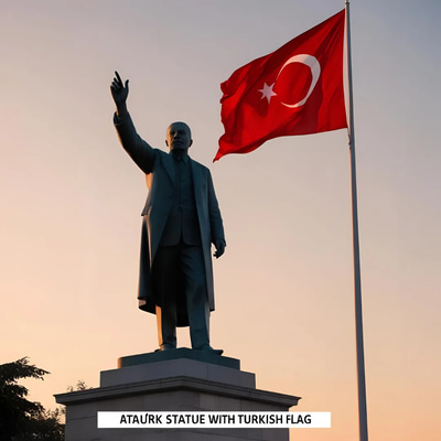 Ataturk Statue with Turkish Flag - Cinematic Military Stock Video for Security and Patriotic Projects 2025