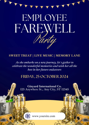 Elegant Navy Gold Farewell Party Card - Sophisticated Corporate Event Invitation Template for Professional Communications