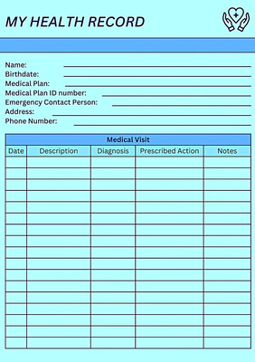 Health Record Template - Minimalist Blue A4 Design - Clean Medical Record Template for Professionals and Healthcare Providers