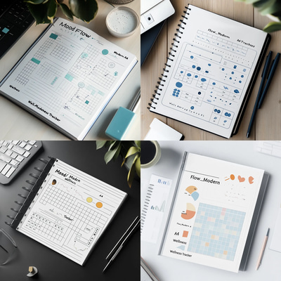 Mood Flow Modern A4 Wellness Tracker - Sleek Wellness & Self-Care Planner for Mindful Daily Tracking