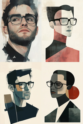 Clean Line Minimalist Portrait of a Man with Glasses - Elegant Ethereal Studio Portrait Art for Modern Creative Projects