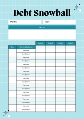 Debt Avalanche Tracker - Blue Cute Snowball Planner - Organized Financial Planning for Smart Debt Reduction and Budget Control