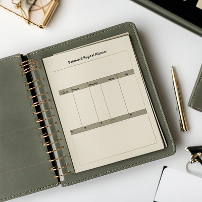 Balanced Goals Green Beige Minimalist Planner - Streamlined Project & Work Organizer for Focused Productivity