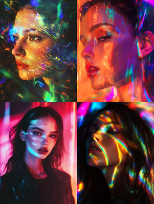 Holographic Digital Portrait of a Woman - Vibrant Contemporary Digital Portrait Art for Creatives and Studios