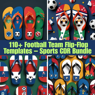 110+ Football Team Flip-Flop Templates - Dynamic Sports Footwear Vector Pack for Designers & Marketers