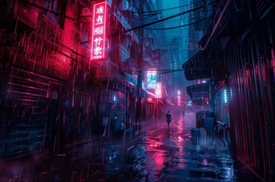 Neon Abyss Urban Cyber Corridor - Futuristic Digital Concept Art for Immersive Environment Design and Creative Projects