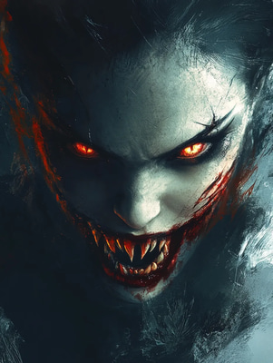 Demonic Woman Horror Portrait - Cinematic Digital Horror Portrait for Dark Art Creators and Storytellers