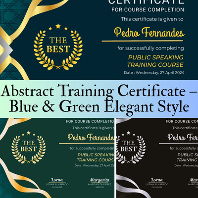Abstract Training Certificate - Blue & Green Elegant Style - Professional Editable Certificate Template for Education & Corporate Achievements