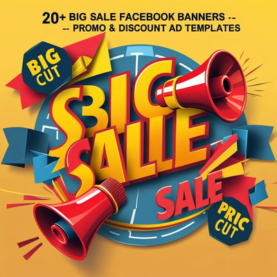 20+ Big Sale Facebook Banners Promo & Discount Ad Templates - Vibrant BlueWave Social Media Ads for Engaging Campaigns and Increased Conversions