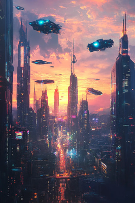 Cyberpunk Space Art - Futuristic City Skyline - Immersive Sci-Fi Vector Art for Designers and Creators
