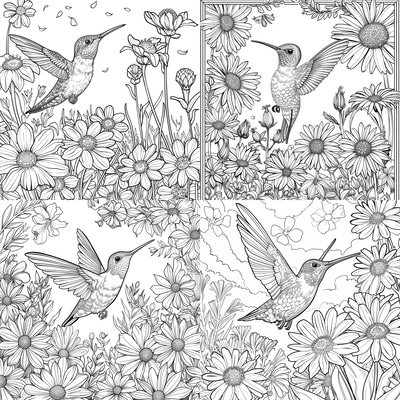 Hummingbird Coloring Page - Vibrant Animal Illustration for Creative Coloring and Relaxation