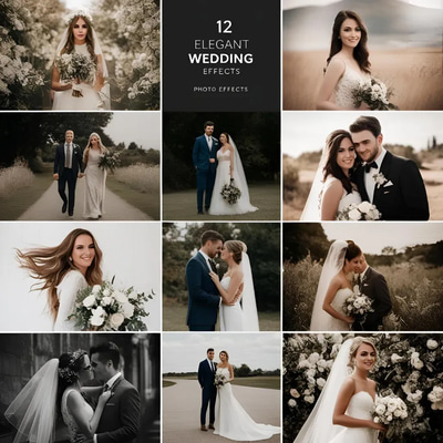 12 Elegant Wedding Photo Effects - Refined Filters and Gradients for Timeless Bridal Imagery