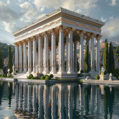 Olympian Echo Marble Pantheon Concept Art - Majestic Architectural Visualization for Designers and Creatives