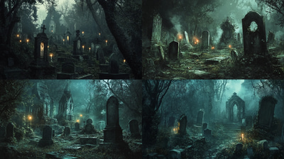 Necrovergrowth Engulfed Memorial Grounds - Digital Scary Environment Art for Horror Creators and Game Designers