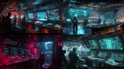 Cyberpunk Space Art - High-Tech Control Room - Futuristic Sci-Fi Vector Artwork for Designers and Creators