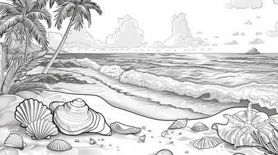 Beach Landscape Coloring - Calming InkJoy Creations for Relaxation and Artistic Expression