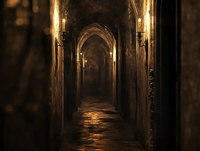 Blackveil Keep Torchlit Halls of Echoes - Digital Scary Environment Art for Immersive Horror and Game Design