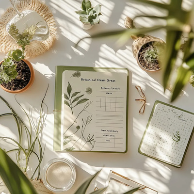 Botanical Cream-Green Daily Oasis - Elegant Daily Planner for Organized and Calm Productivity