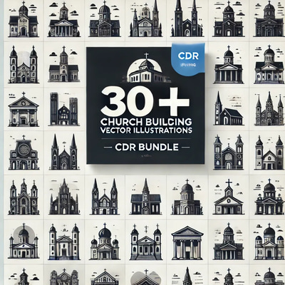 30+ Church Building Vector Illustrations - CDR Bundle - Elegant Architectural Vectors for Creative Design Projects and Branding