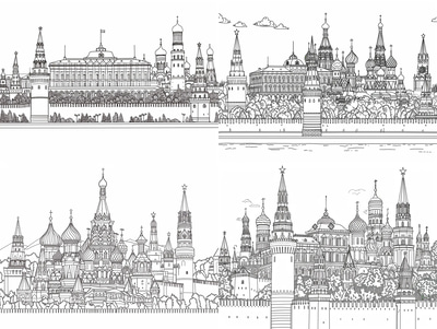 Kremlin Moscow Coloring Page - Detailed Architectural Coloring Art for Relaxation and Creative Expression