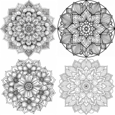 Floral Mandala Coloring Page - Intricate Outline Art for Relaxation and Creative Mindfulness