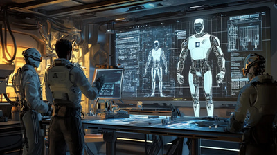 Android Workers in a Futuristic Workspace - Concept Art for Sci-Fi Creators and Visual Storytellers