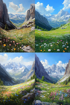 Alpine Meadow Scene - Serene Mountain Landscape Art for Tranquil Spaces and Creative Decor