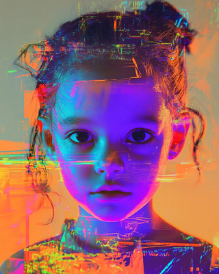 Child Contemporary Portrait with Neon Colors - Vibrant Modern Portrait Art for Creative Projects and Personal Expression