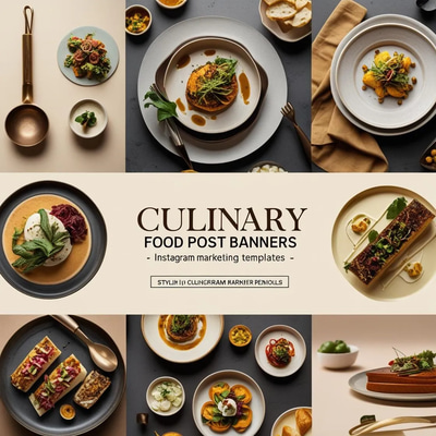 Culinary Food Post Banners - Instagram Marketing Templates - Clean Gridline Style for Engaging Food Content Creators