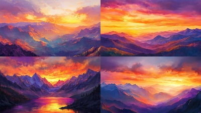 Mountain Sunrise Glow - Serene Landscape Art with Warm Sunlit Plains Ambiance for Creative Decor and Digital Projects