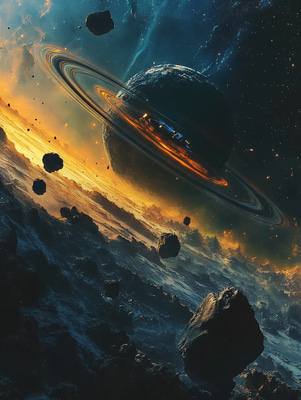 Futuristic Spacecraft Orbiting an Exoplanet - Digital Art - Sci-Fi Exploration Aesthetic for Creative Storytelling and Visual Projects