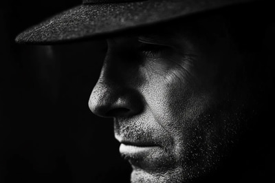 High Contrast Minimalist Portrait of a Man with a Hat - Ethereal Minimalist Portrait Art for Creative Studios and Personal Branding