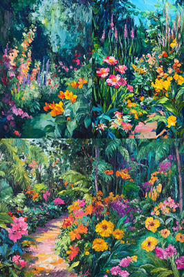 Peaceful Garden in Bloom Acrylic - Serene Acrylic Painting for Art Lovers and Home Decor Enthusiasts