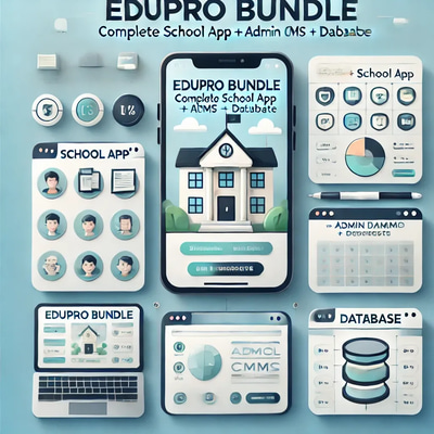 EduPro Bundle Complete School App + Admin CMS + Database - Comprehensive Mobile Education Management Suite for Schools and Administrators