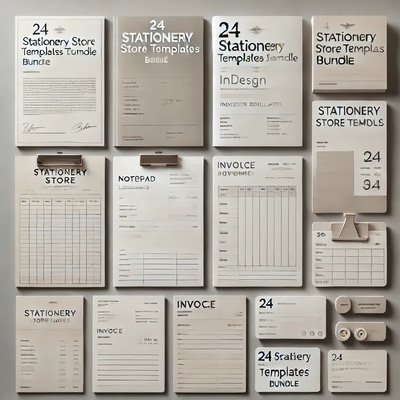 24 Stationery Store Templates Bundle - InDesign Retail Layouts - Professional Office Forms & Notepad Designs for Business Efficiency