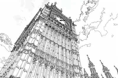 Big Ben London Coloring - Detailed Architectural Coloring Pages for Creative Relaxation and Educational Fun