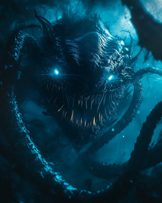 Aquatic Tentacled Monster Illustration - Dark Horror Creature Art for Immersive Fantasy and Game Design