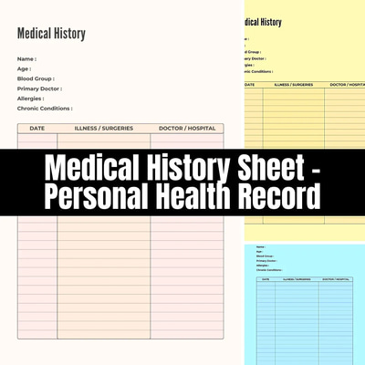 Medical History Sheet - Personal Health Record - Clean, Professional Medical Templates for Health & Wellness Management