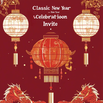 Classic Lunar New Year Celebration Invite - Elegant Festive Invitation for Holiday Gatherings and Cultural Events