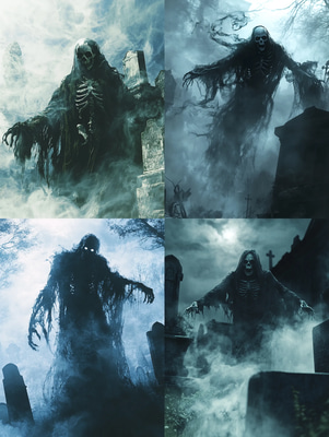 Ghostly Apparition With Glowing Eyes - Ethereal Horror Creature Design for Dark Art & Visual Storytelling
